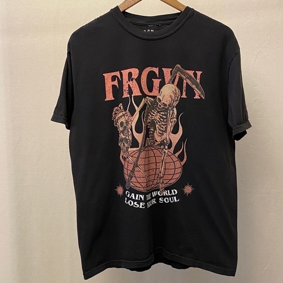 FRGVN Large T Shirt Mens Christian Skull Skeleton Gain The World Lose Your Soul - Picture 5 of 6